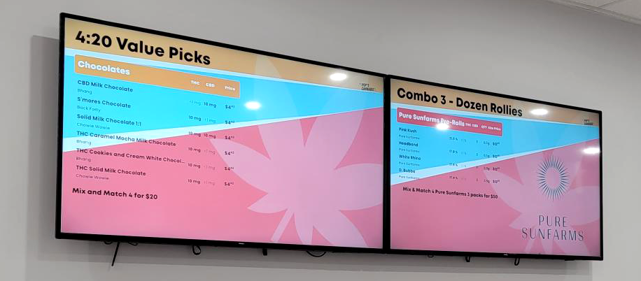 Pops Cannabis tv menus