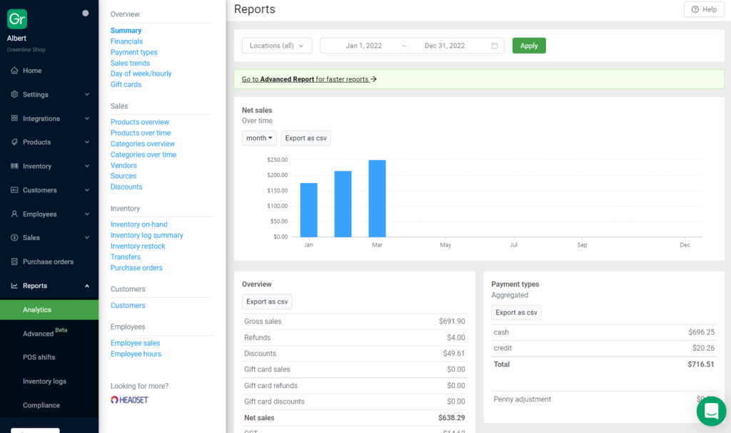 Greenline dashboard
